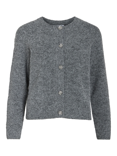 Vila - VICheena O-Neck Button Strik - Medium Grey Melange